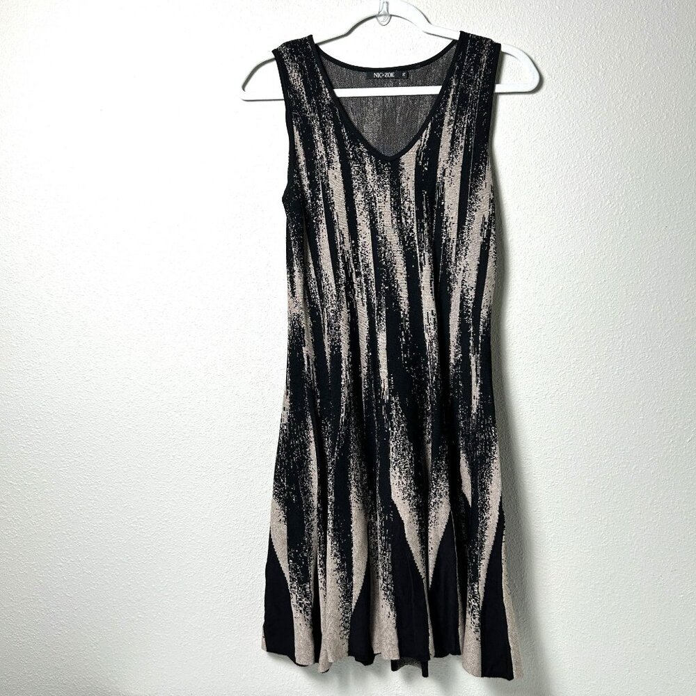 Nic + Zoe Fit & Flare Midi Dress‎ Petite S PS Black Tan Sleeveless Pullover Knit